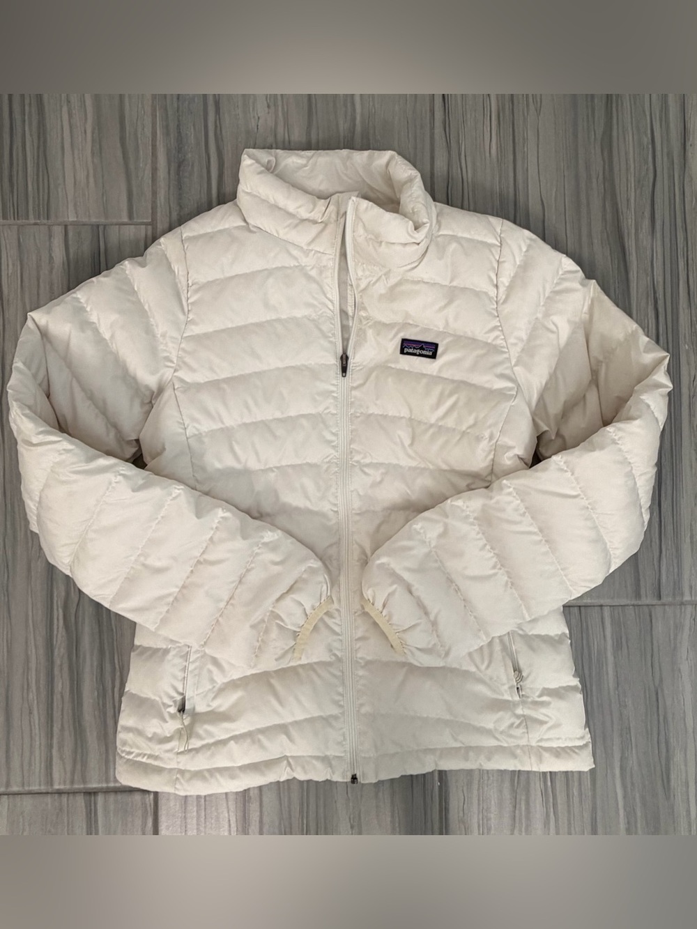 Patagonia Girls XL (14-16) Down Jacket Off White Birch Full Zip Puffer